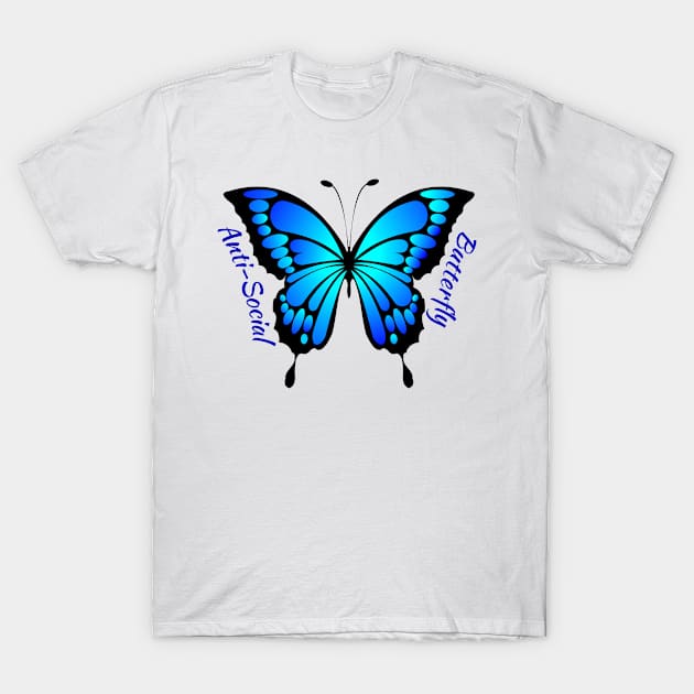 Blue Anti-Social Butterfly T-Shirt by Orchyd